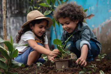 wellness-in-curriculum professional photo of two diversity 9 year old kid is planting a plant --ar 3:2 Job ID: 9b8ff9b7-1dd4-4149-9666-1f7f45a39aa5